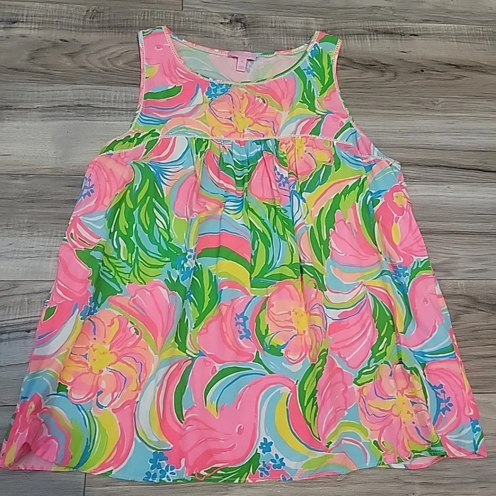 Lilly Pulitzer Pink Green Blue Floral Tank Top - Picture 4 of 8